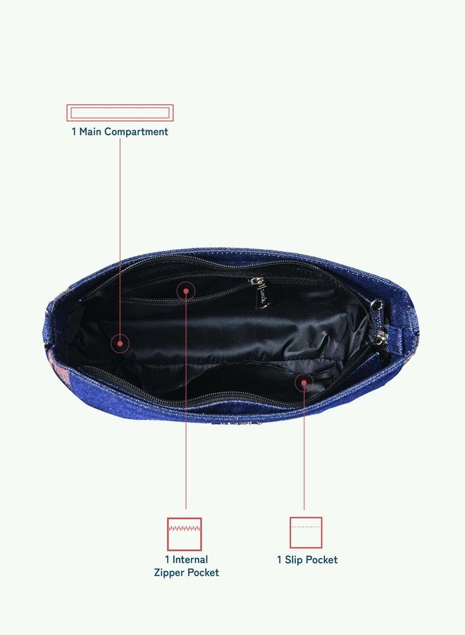 ZOUK حقيبة كتف صغيرة من زوك ليرا للنساء - حقيبة كتف من الدنيم والمطبوع مع بطانة مقاومة للماء | حقيبة كتف مصنوعة يدويًا مع جيوب متعددة وإغلاق بسحاب للاستخدام اليومي | كشمير أسود (وردي) - Image 5